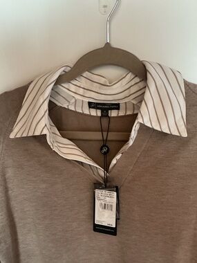Adrianna Papell Women’s Layered Look Shirt - Light Brown, White Stripe Collar